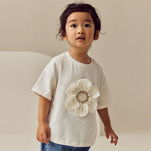 White Flower Short Sleeve 100% Cotton T-Shirt (3mths-6yrs)