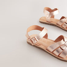 Load image into Gallery viewer, Rose Gold Standard Fit (F) Leather Woven Sandals
