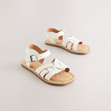 Load image into Gallery viewer, White Standard Fit (F) Leather Woven Sandals
