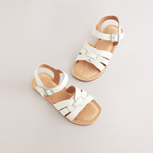 Load image into Gallery viewer, White Standard Fit (F) Leather Woven Sandals
