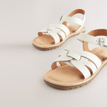 Load image into Gallery viewer, White Standard Fit (F) Leather Woven Sandals
