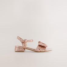 Load image into Gallery viewer, Rose Gold Glitter Bow Heeled Sandals
