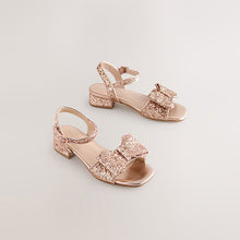Load image into Gallery viewer, Rose Gold Glitter Bow Heeled Sandals
