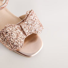 Load image into Gallery viewer, Rose Gold Glitter Bow Heeled Sandals
