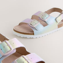 Load image into Gallery viewer, Rainbow Metallic Standard Fit (F) Touch Fastening Strap Corkbed Sandals
