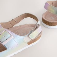 Load image into Gallery viewer, Rainbow Metallic Standard Fit (F) Touch Fastening Strap Corkbed Sandals
