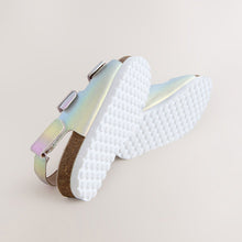 Load image into Gallery viewer, Rainbow Metallic Standard Fit (F) Touch Fastening Strap Corkbed Sandals
