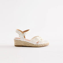 Load image into Gallery viewer, White Broderie Wedge Sandals
