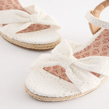 Load image into Gallery viewer, White Broderie Wedge Sandals
