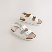 Load image into Gallery viewer, White Leather Standard Fit (F) Touch Fastening Strap Corkbed Sandals
