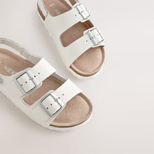 Load image into Gallery viewer, White Leather Standard Fit (F) Touch Fastening Strap Corkbed Sandals
