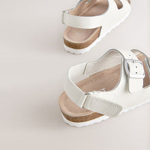 Load image into Gallery viewer, White Leather Standard Fit (F) Touch Fastening Strap Corkbed Sandals
