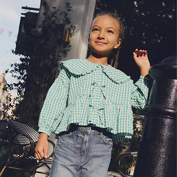 Green Gingham Check 100% Cotton Blouse (3-12yrs)
