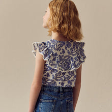 Load image into Gallery viewer, Blue Floral 100% Cotton Tie Front Blouse (3-12yrs)

