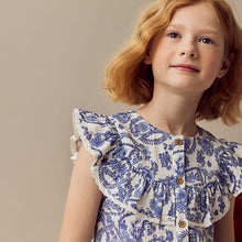 Load image into Gallery viewer, Blue Floral 100% Cotton Tie Front Blouse (3-12yrs)
