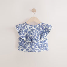 Load image into Gallery viewer, Blue Floral 100% Cotton Tie Front Blouse (3-12yrs)

