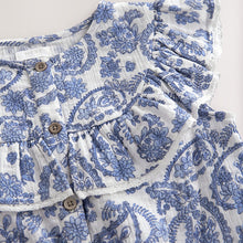 Load image into Gallery viewer, Blue Floral 100% Cotton Tie Front Blouse (3-12yrs)
