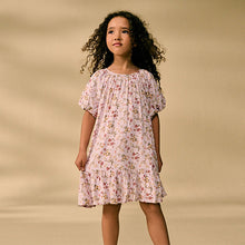 Load image into Gallery viewer, Lilac Purple Floral Puff Sleeve Summer Dress (3-12yrs)
