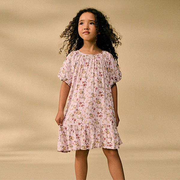Lilac Purple Floral Puff Sleeve Summer Dress (3-12yrs)