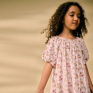 Lilac Purple Floral Puff Sleeve Summer Dress (3-12yrs)