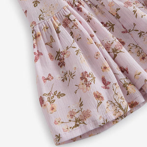 Lilac Purple Floral Puff Sleeve Summer Dress (3-12yrs)
