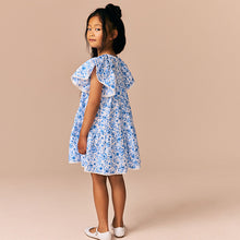 Load image into Gallery viewer, Blue Floral Printed Ruffle Summer Dress (4-12yrs)
