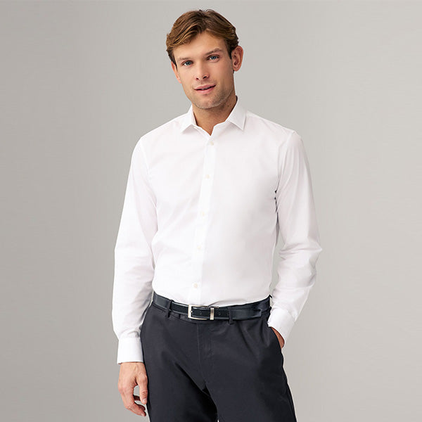 White Regular Fit Easy Care Long Sleeve Single Cuff Smart Shirts 2 Pack