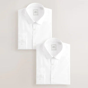 White Regular Fit Easy Care Long Sleeve Single Cuff Smart Shirts 2 Pack