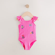 Load image into Gallery viewer, Pink Gingham Frill Shoulder Swimsuit (6mths-6yrs)
