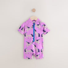 Load image into Gallery viewer, Purple Unicorn Sunsafe Swimsuit (6mths-6yrs)
