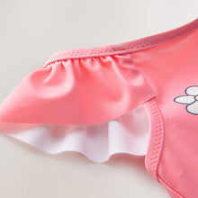 Load image into Gallery viewer, Coral Pink Flower Print Frill Shoulder Swimsuit (12mths-7yrs)
