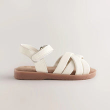 Load image into Gallery viewer, White Standard Fit (F) Leather Woven Sandals With Touch
