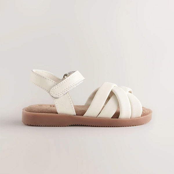 White Standard Fit (F) Leather Woven Sandals With Touch