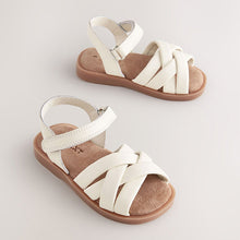 Load image into Gallery viewer, White Standard Fit (F) Leather Woven Sandals With Touch
