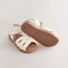 Load image into Gallery viewer, White Standard Fit (F) Leather Woven Sandals With Touch
