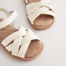 Load image into Gallery viewer, White Standard Fit (F) Leather Woven Sandals With Touch
