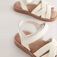 Load image into Gallery viewer, White Standard Fit (F) Leather Woven Sandals With Touch
