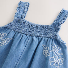 Load image into Gallery viewer, Denim Embroidered 100% Cotton Playsuit (3mths-6yrs)

