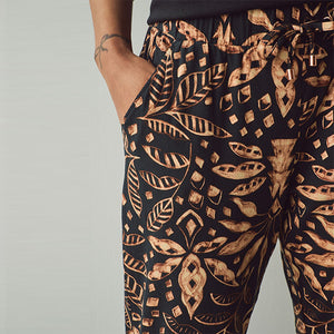 Black Leaf Print Jersey Joggers