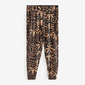 Black Leaf Print Jersey Joggers