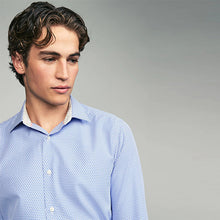 Load image into Gallery viewer, Blue Regular Fit Smart Cotton Rich Trimmed Textured Shirt
