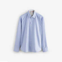 Load image into Gallery viewer, Blue Regular Fit Smart Cotton Rich Trimmed Textured Shirt
