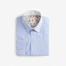 Load image into Gallery viewer, Blue Regular Fit Smart Cotton Rich Trimmed Textured Shirt
