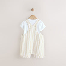 Load image into Gallery viewer, Neutral Stripe Woven Dungaree and Bodysuit Set (0mths-18mth)
