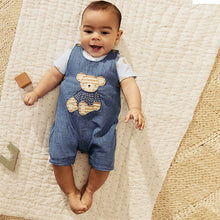 Load image into Gallery viewer, Blue Bear Baby Woven Dungaree and Bodysuit Set (0mths-18mth)
