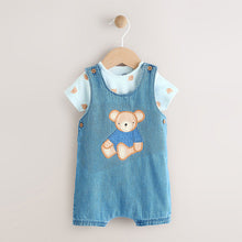 Load image into Gallery viewer, Blue Bear Baby Woven Dungaree and Bodysuit Set (0mths-18mth)

