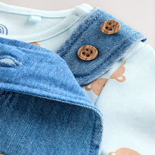 Load image into Gallery viewer, Blue Bear Baby Woven Dungaree and Bodysuit Set (0mths-18mth)
