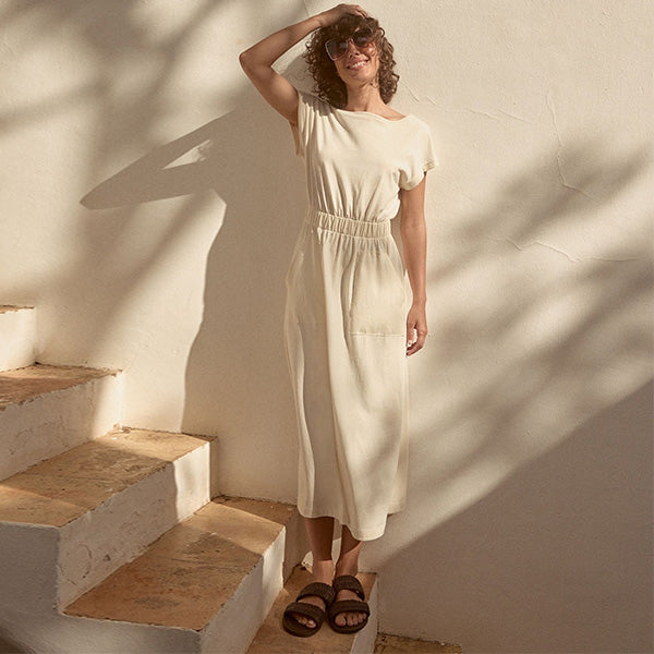 Cream 100% Cotton Summer Midi T-Shirt Dress