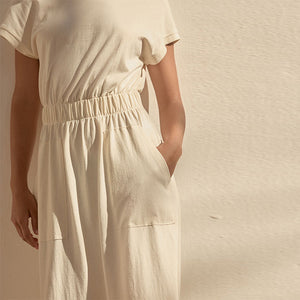 Cream 100% Cotton Summer Midi T-Shirt Dress