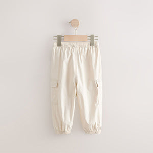 Neutral 100% Cotton Baggy Cargo Trousers with Toggle Waist (3mths-6yrs)